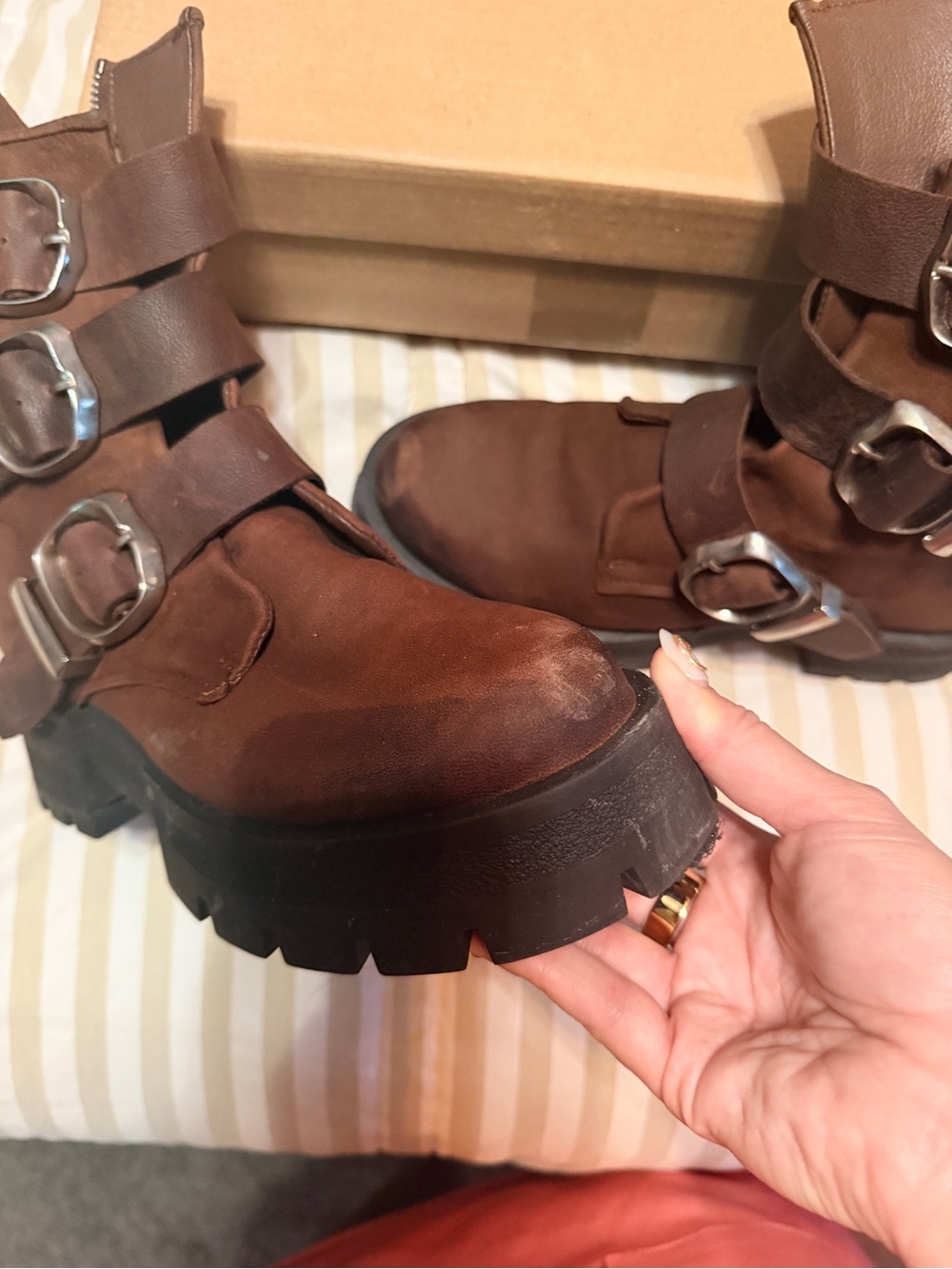 Steve Madden Roland Brown Leather Moto Buckle Boots Size 9 - Picture 3 of 5